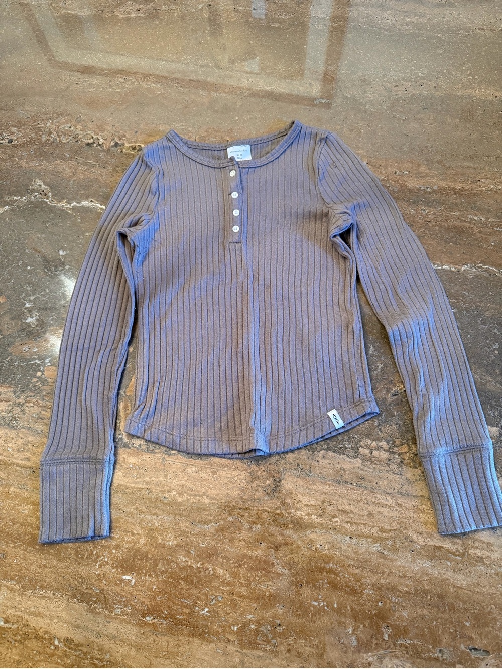 Abercrombie kids Long Sleeve Ribbed Henley Top - Taupe